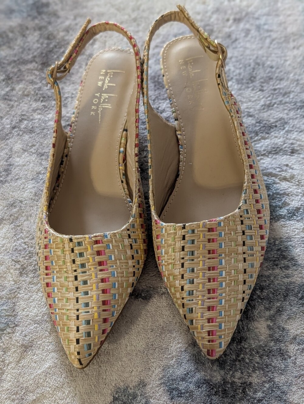 Nicole Miller/ Raffia Kitten Heel Slingback Pump In Multi Raffia Woven 6.5 - Picture 4 of 5